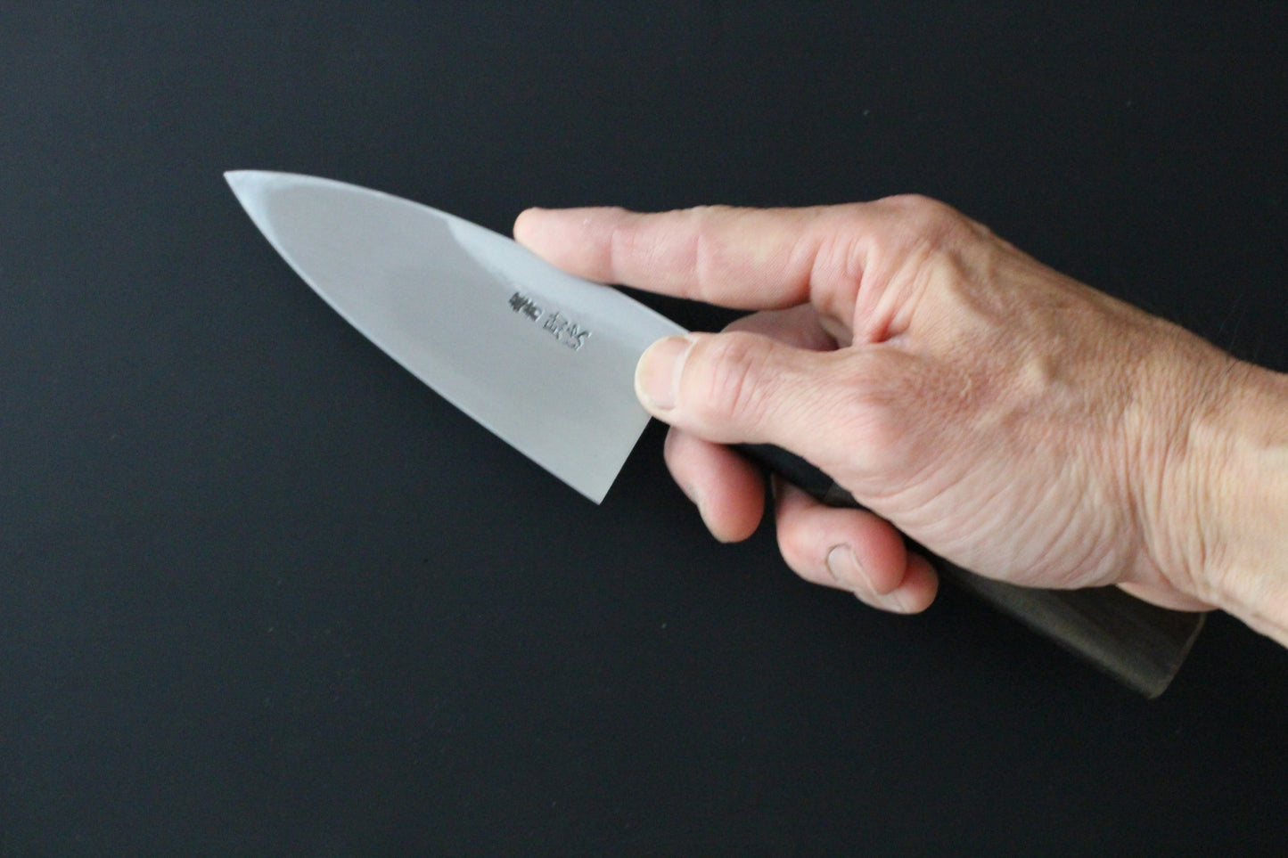 Hideo Kitaoka - Shirogami No2 Kurouchi Ajikiri/Deba Knife 120mm with rosewood handle (For right hander)