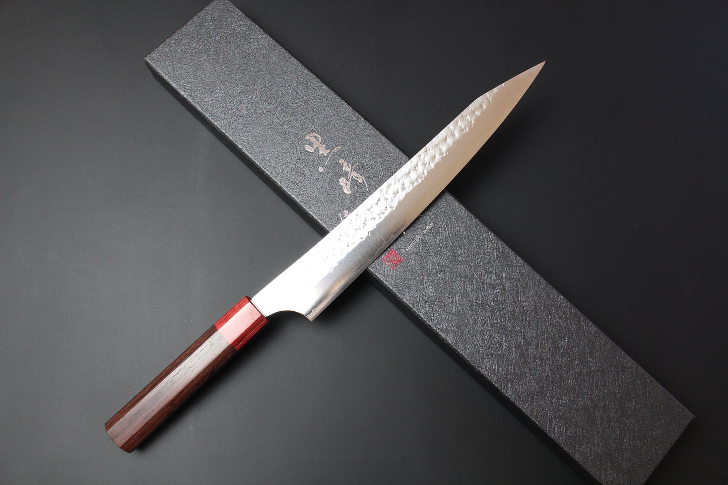 Yu Kurosaki - SG2 Hammered "Senko Ei" Sujihiki Knife 240mm with rosewood handle red ferrule