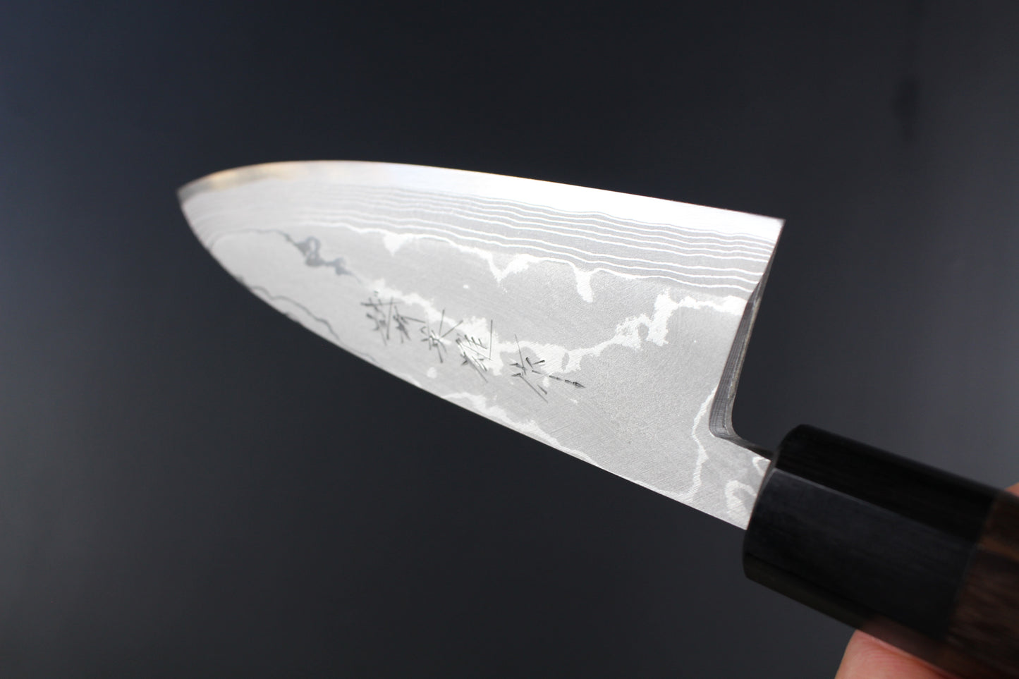 Hideo Kitaoka - Shirogami No2 Damascus Deba Knife 150mm with octagonal rosewood handle (For right hander)