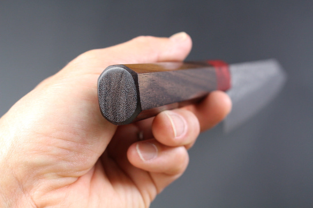 Yoshimi Kato - SG2 Minamo hammered kiritsuke Gyuto Knife 210mm with rosewood handle red ferrule