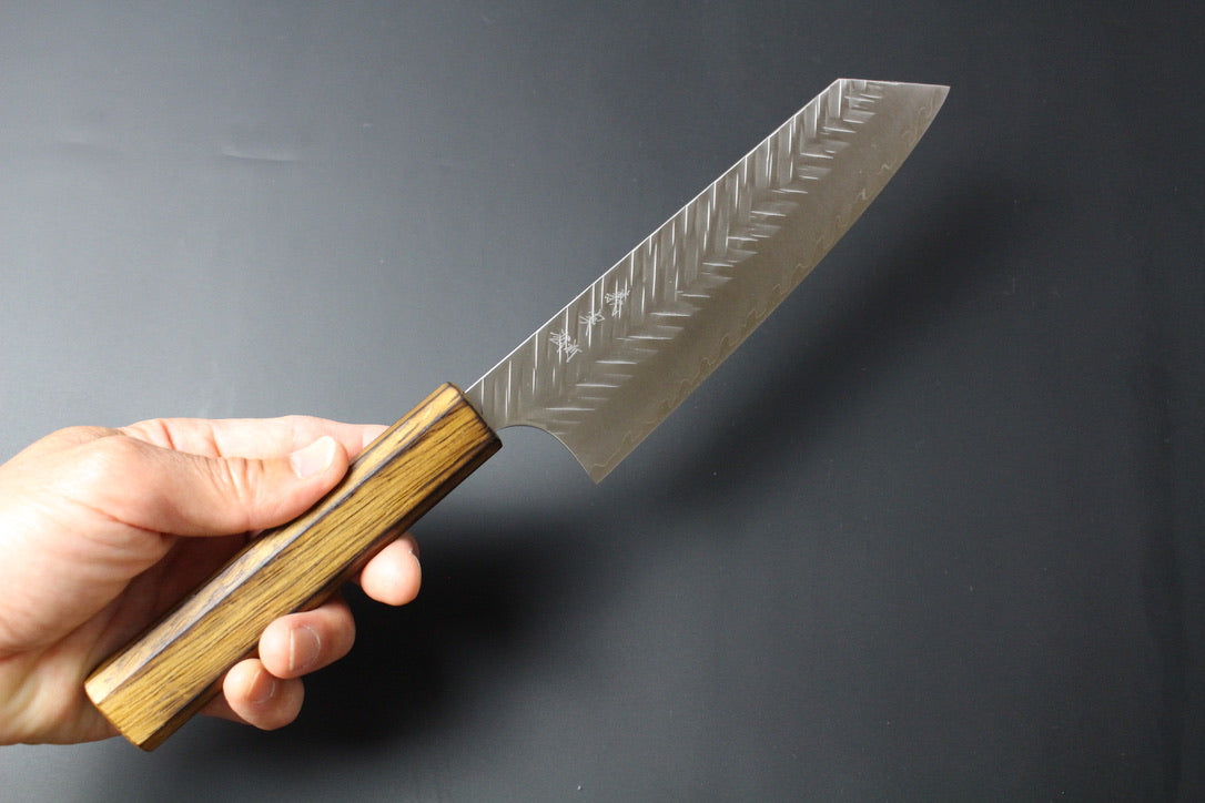 Yoshimi Kato - SG2 V hammered Bunka Knife 170mm with lacquered burned oak handle