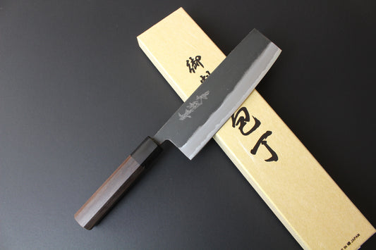 Mikazuki - Shirogami No2 Kurouchi Nakiri Knife 165mm w/rosewood handle