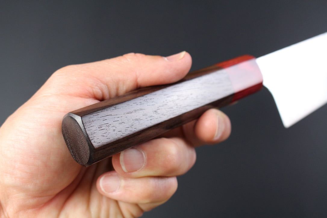 Yoshimi Kato - SG2 Minamo hammered kiritsuke Gyuto Knife 210mm with rosewood handle red ferrule
