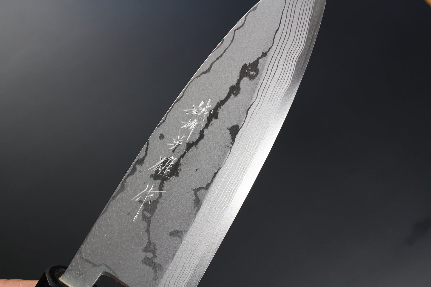 Hideo Kitaoka - Shirogami No2 Damascus Deba Knife 150mm with octagonal rosewood handle (For right hander)