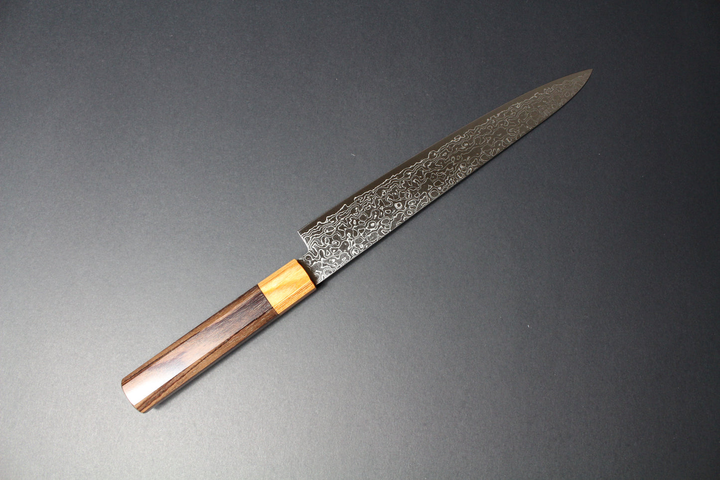 Mikazuki - AUS10 Polished Damascus Sujihiki Knife 240mm w/Octagonal rosewood handle