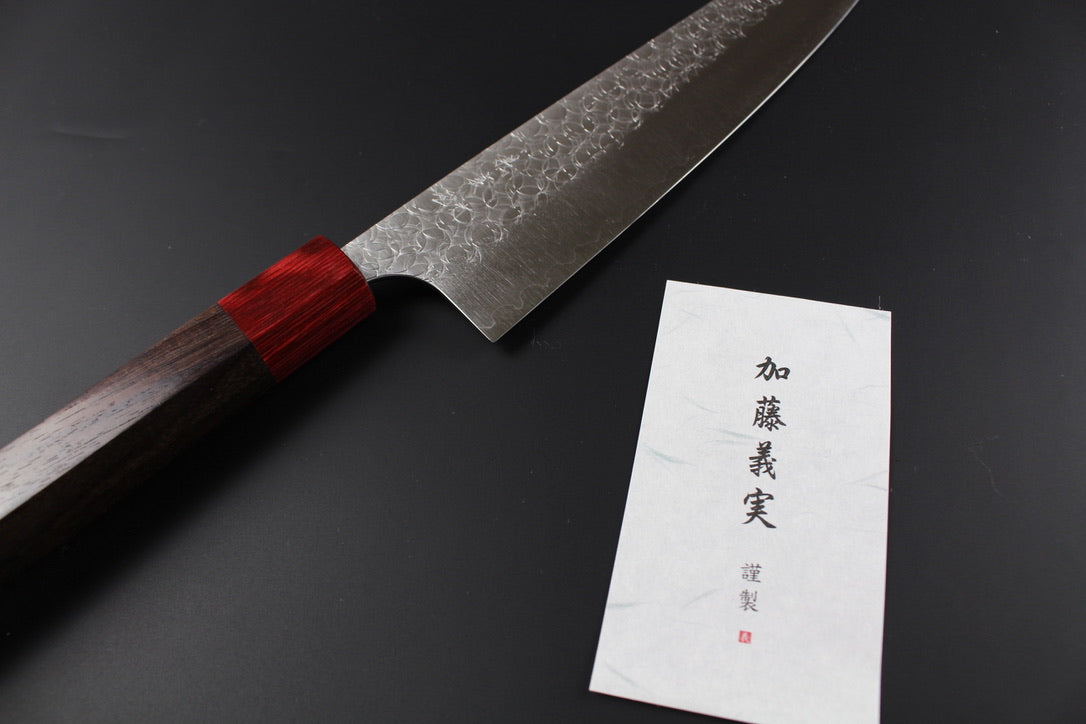 Yoshimi Kato - SG2 Minamo hammered kiritsuke Gyuto Knife 210mm with rosewood handle red ferrule