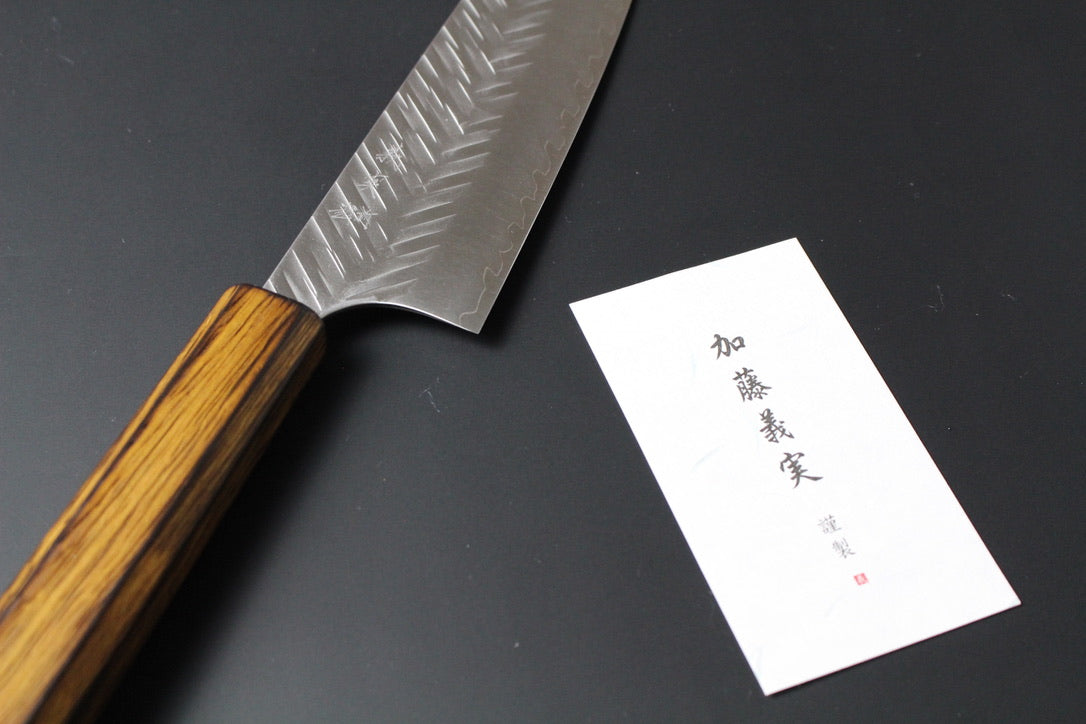 Yoshimi Kato - SG2 V hammered Bunka Knife 170mm with lacquered burned oak handle