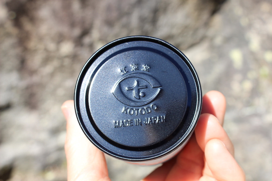 Kotodo Japanese Washi Paper Wrapped Tea Tin Canister - Long 100g (3.5oz) Green Floral (#53)