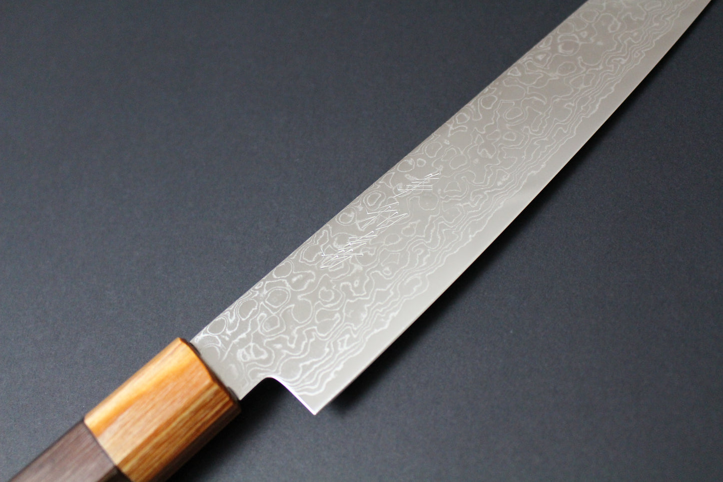 Mikazuki - AUS10 Polished Damascus Sujihiki Knife 240mm w/Octagonal rosewood handle