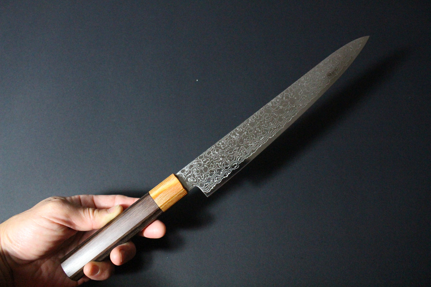 Mikazuki - AUS10 Polished Damascus Sujihiki Knife 240mm w/Octagonal rosewood handle