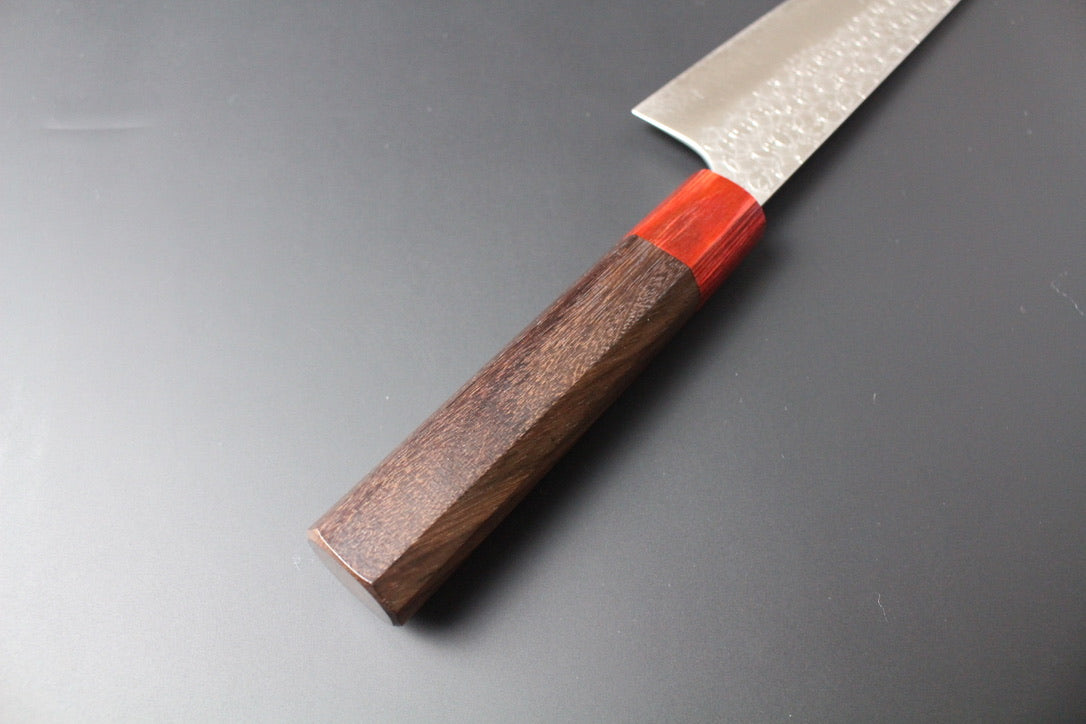 Yoshimi Kato - SG2 Minamo hammered kiritsuke Gyuto Knife 210mm with rosewood handle red ferrule