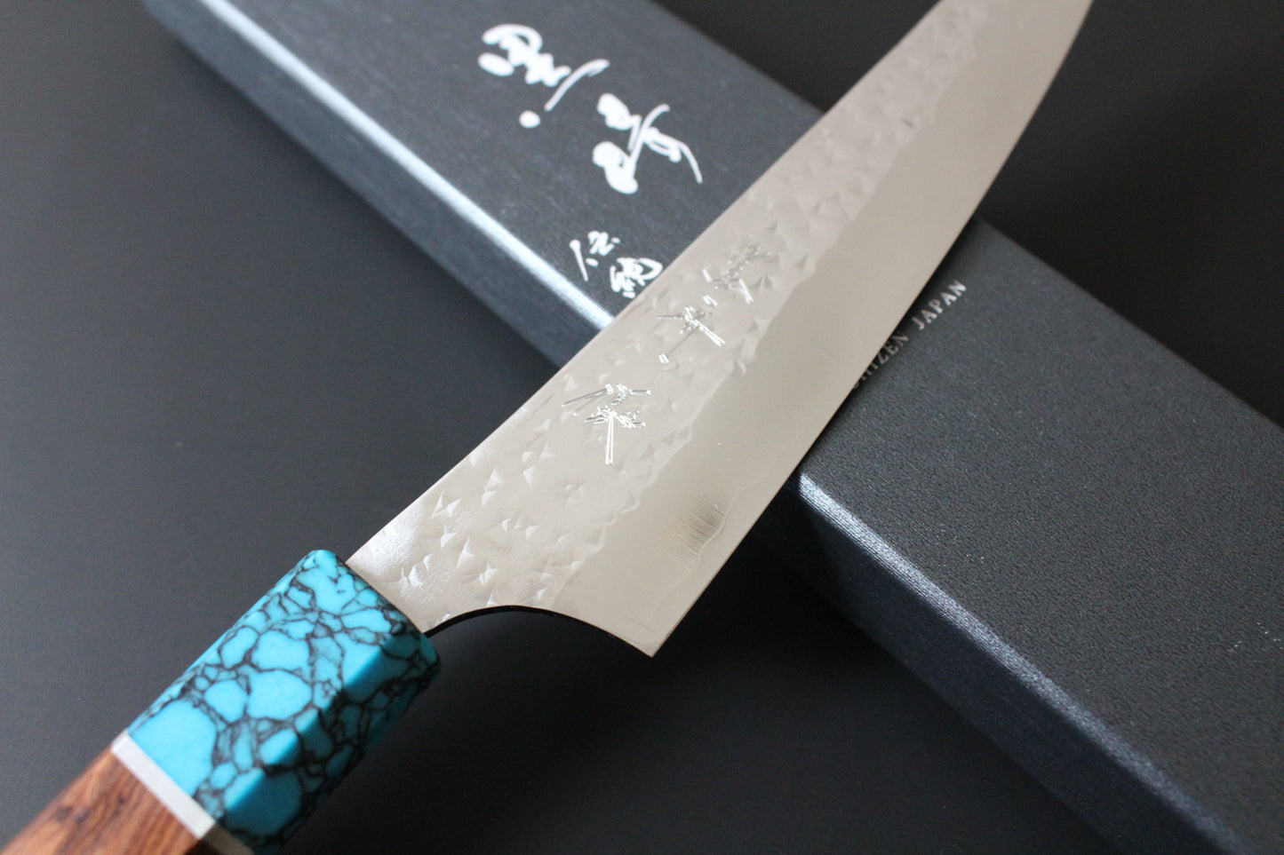 Yu Kurosaki - SG2 Hammered "Senko Ei" Petty Knife 150mm with wenge handle turquoise ferrule