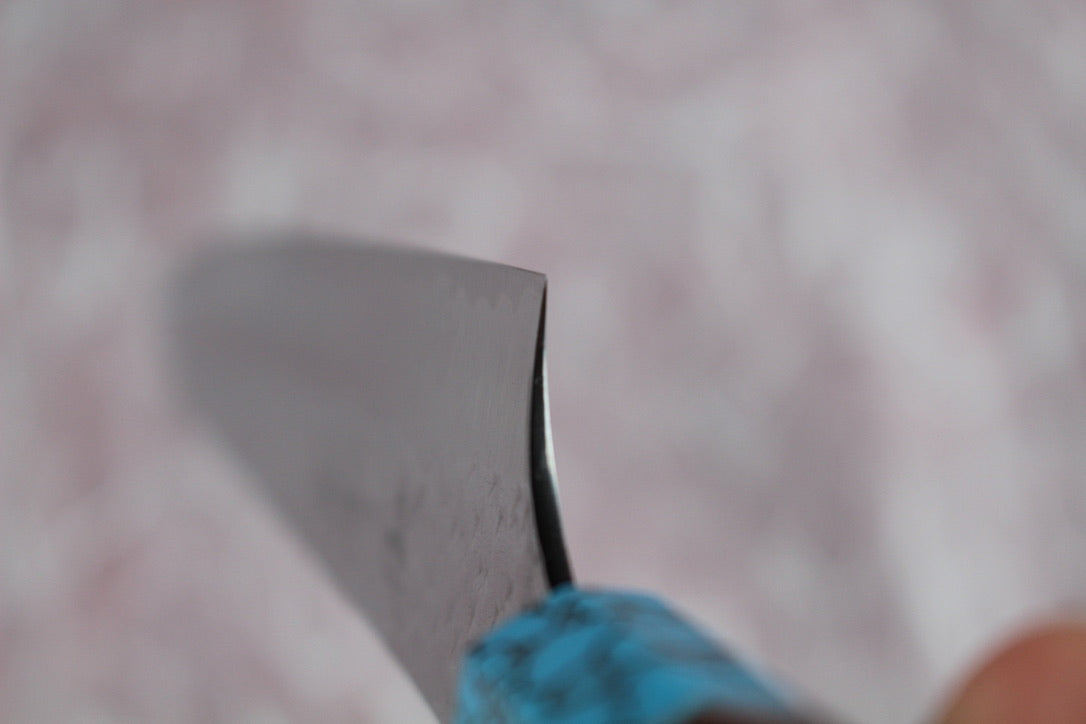 Yu Kurosaki - SG2 Hammered "Senko Ei" Sujihiki Knife 240mm with wenge handle turquoise ferrule