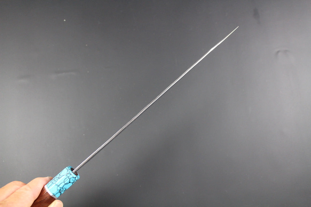 Yu Kurosaki - SG2 Hammered "Senko Ei" Sujihiki Knife 240mm with wenge handle turquoise ferrule