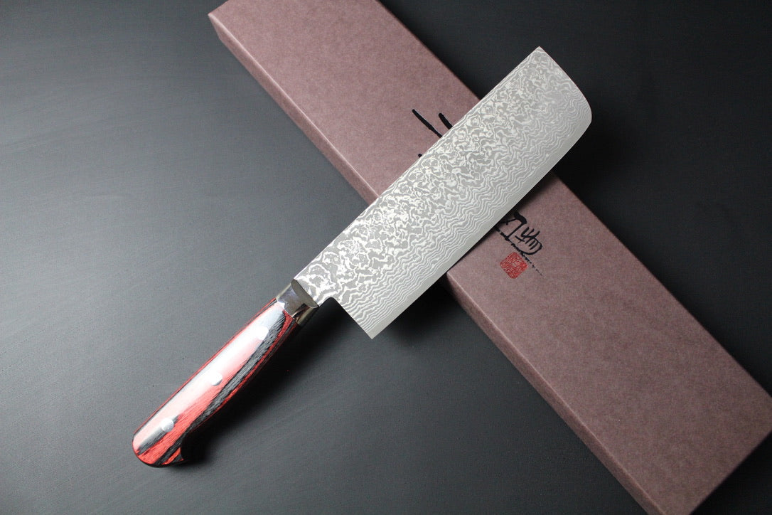 Yoshimi Kato - VG10 Black suminagashi Damascus Nakiri Knife 165mm