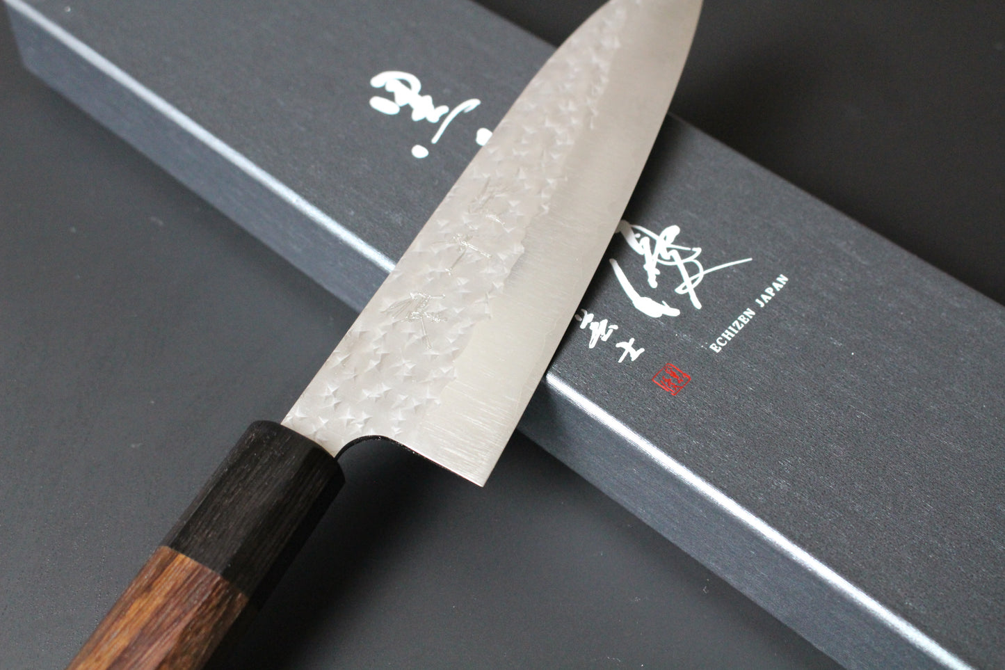 Yu Kurosaki - SG2 Hammered "Senko" Small Santoku Knife 150mm with rosewood handle black ferrule