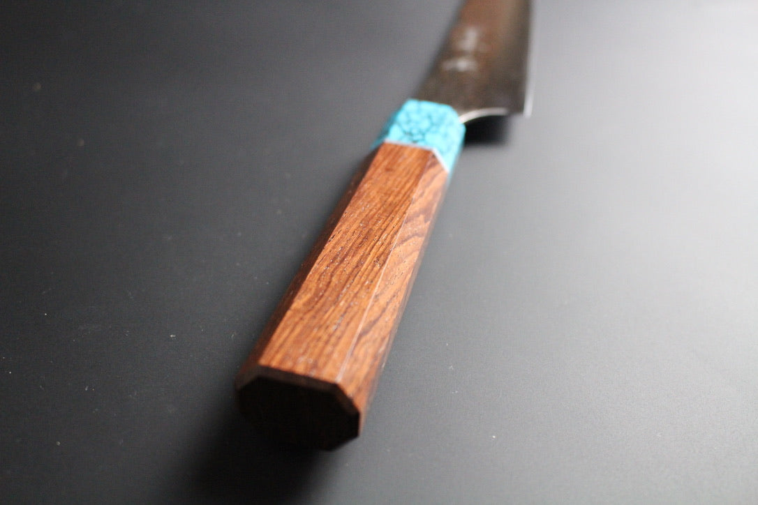 Yu Kurosaki - SG2 Hammered "Senko Ei" Sujihiki Knife 240mm with wenge handle turquoise ferrule