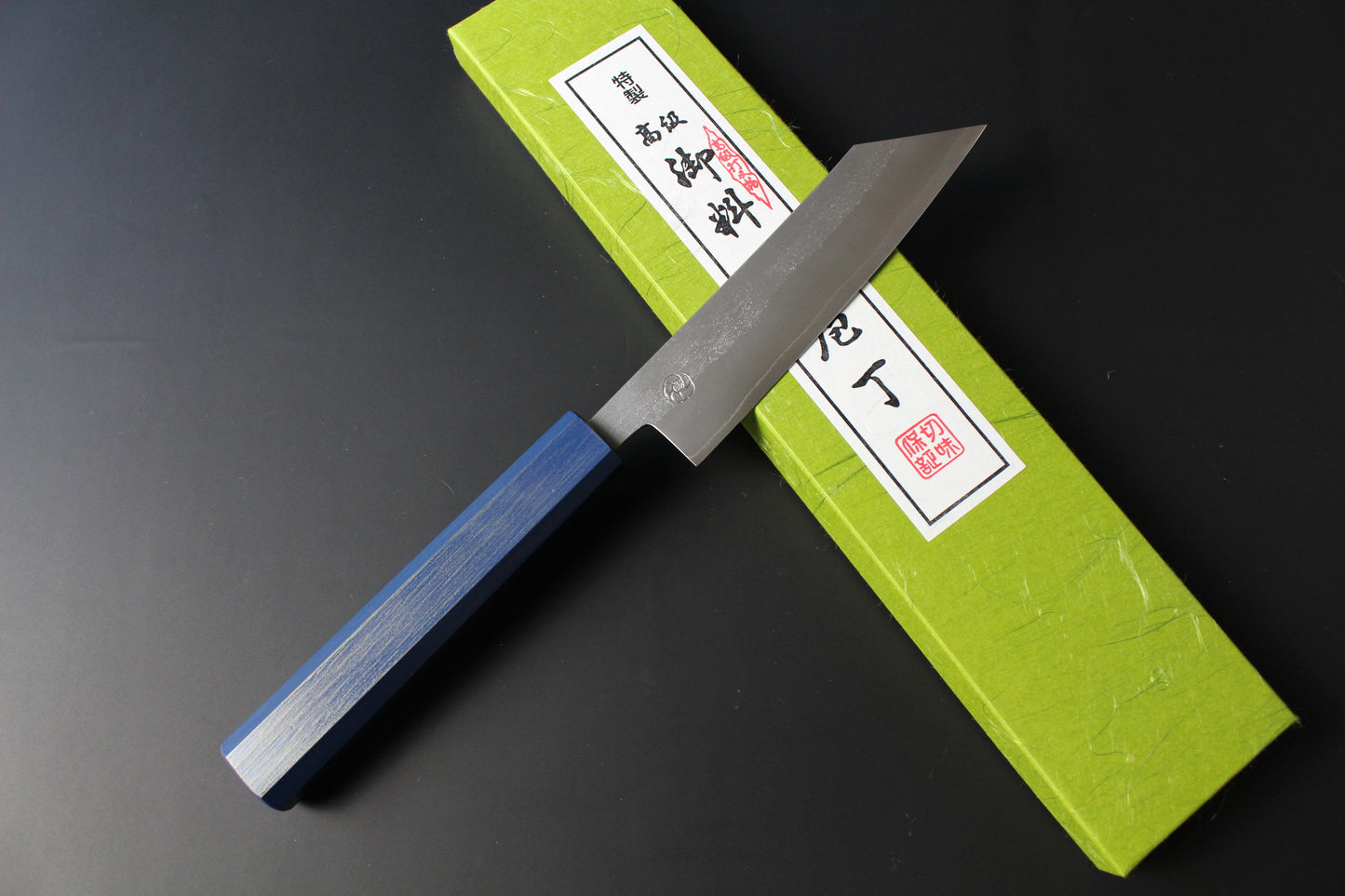 Haruki Miyazaki - Ginsan Petty Knife 150mm with blue urushi lacquered handle