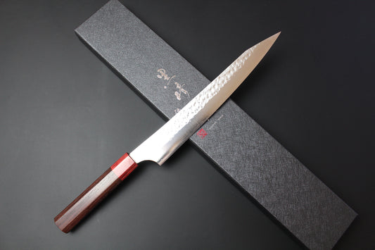 Yu Kurosaki - SG2 Hammered "Senko Ei" Sujihiki Knife 240mm with rosewood handle red ferrule