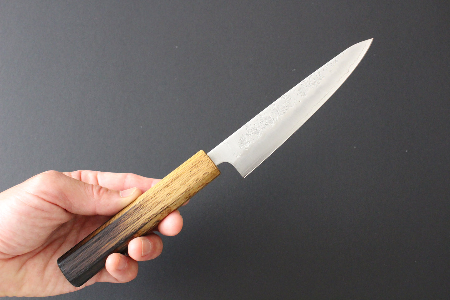 Mikazuki - Ginsan Nashiji Petty Knife 135mm w/burnt oak handle