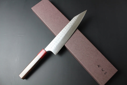 Yoshimi Kato - SG2 Minamo hammered kiritsuke Gyuto Knife 210mm with rosewood handle red ferrule