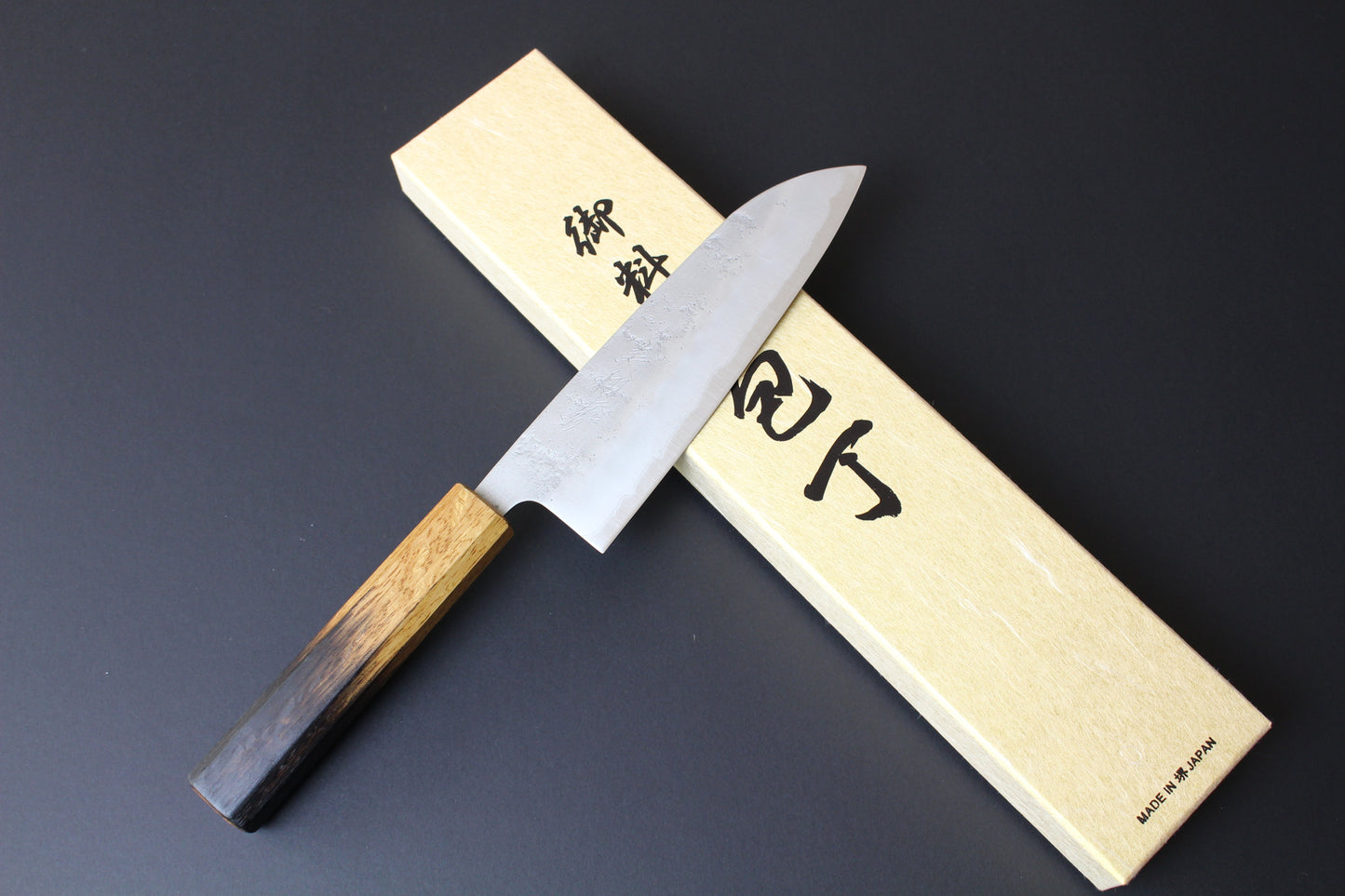 Mikazuki - Ginsan Nashiji Santoku Knife 165mm w/burnt oak handle