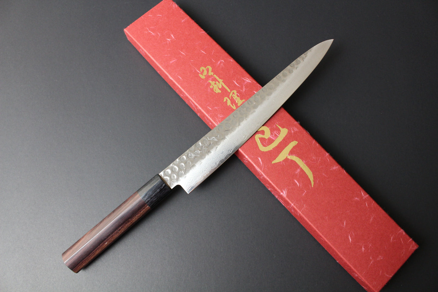 Mikazuki - AUS10 Tsuchime Damascus Sujihiki knife 240mm w/rosewood handle