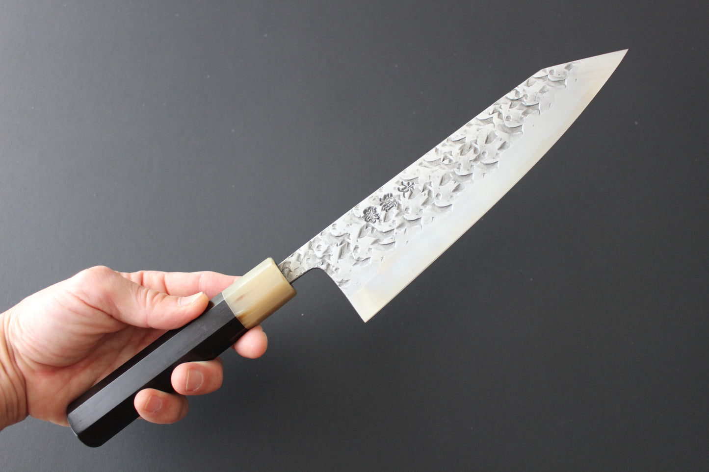 Kisuke Blue #2 Kiritsuke Gyuto 210mm with Kaishin Custom Ebony Handle & Saya