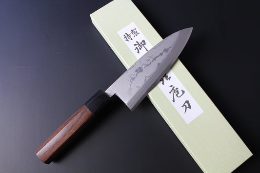 Hideo Kitaoka - Shirogami No2 Damascus Deba Knife 150mm with octagonal rosewood handle (For right hander)