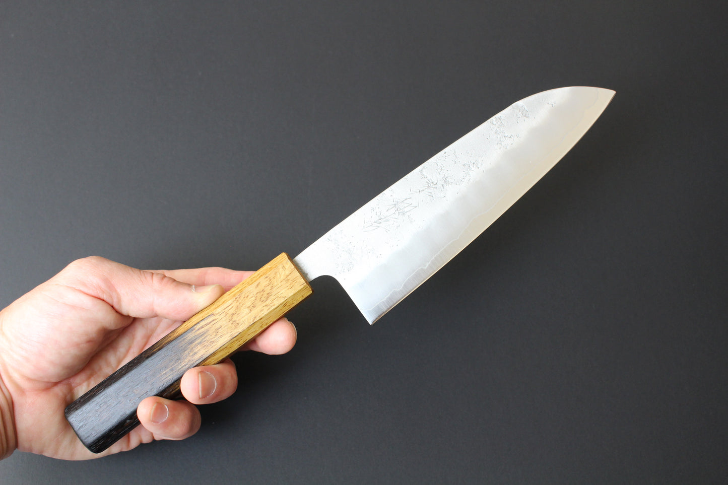 Mikazuki - Ginsan Nashiji Santoku Knife 165mm w/burnt oak handle