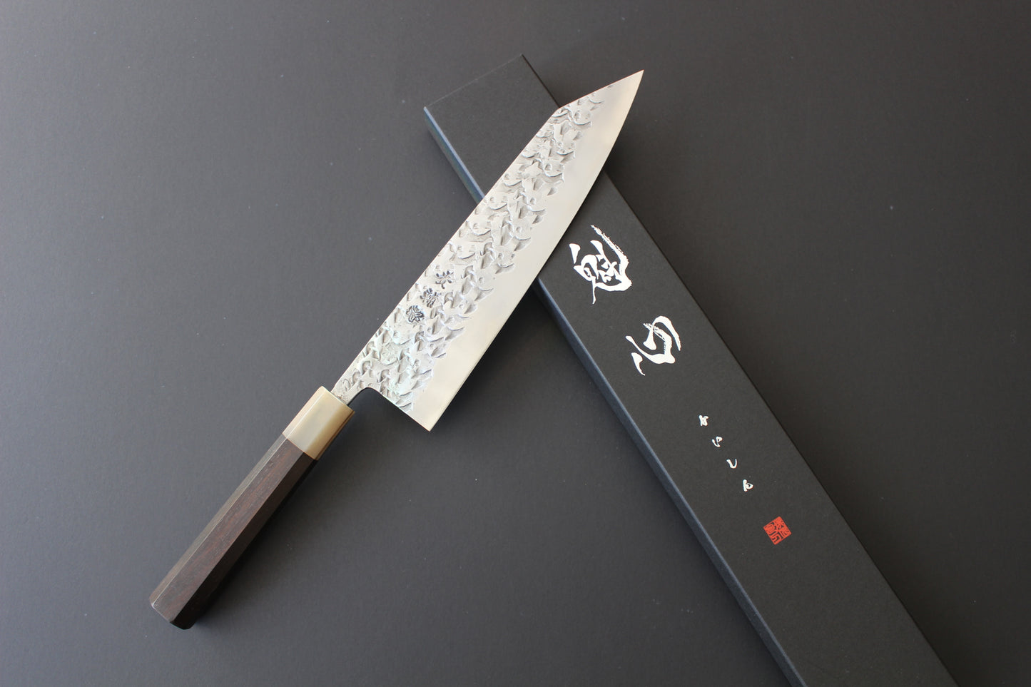 Kisuke Blue #2 Kiritsuke Gyuto 240mm with Kaishin Custom Ebony Handle & Saya