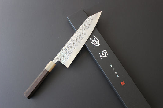 Kisuke Blue #2 Kiritsuke Gyuto 240mm with Kaishin Custom Ebony Handle & Saya