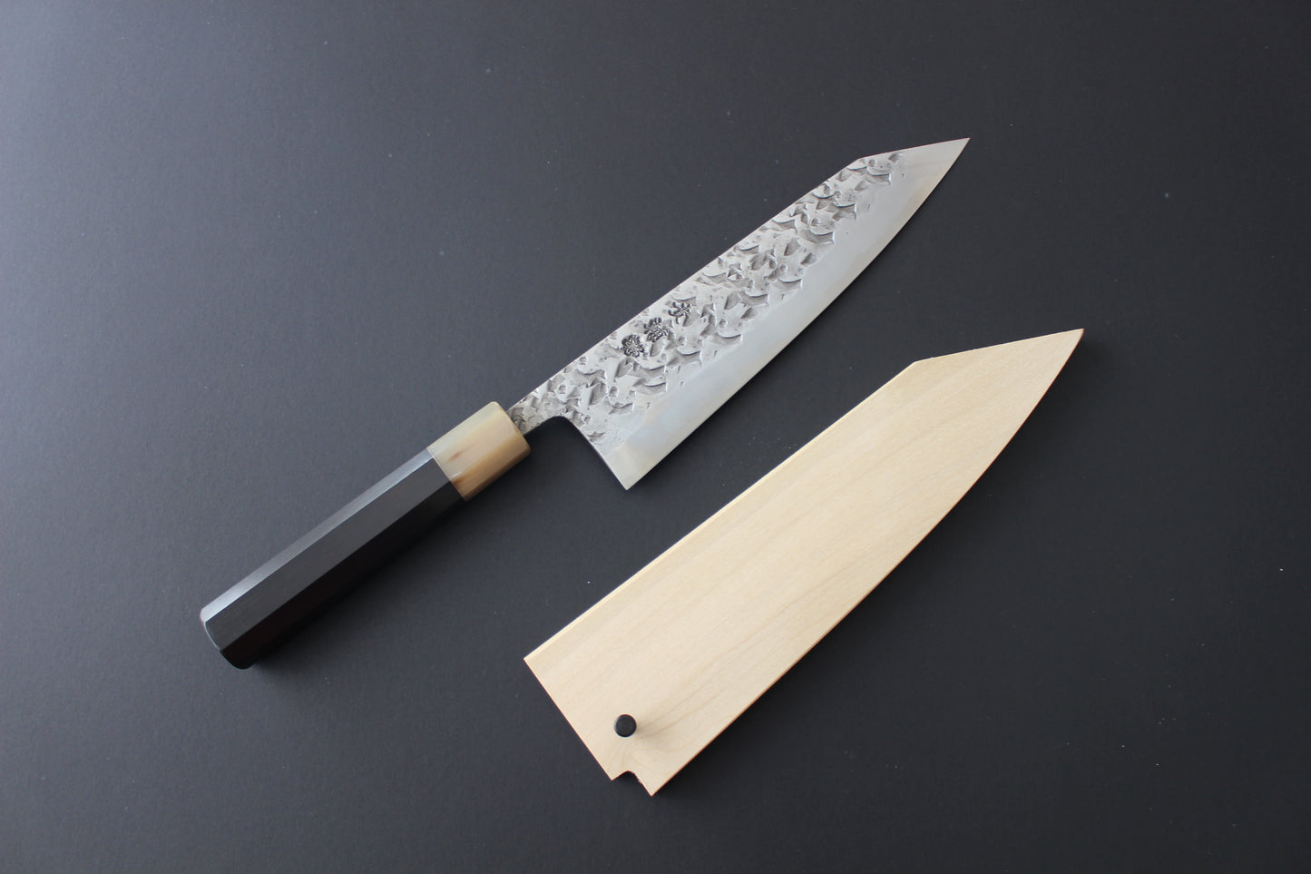 Kisuke Blue #2 Kiritsuke Gyuto 210mm with Kaishin Custom Ebony Handle & Saya