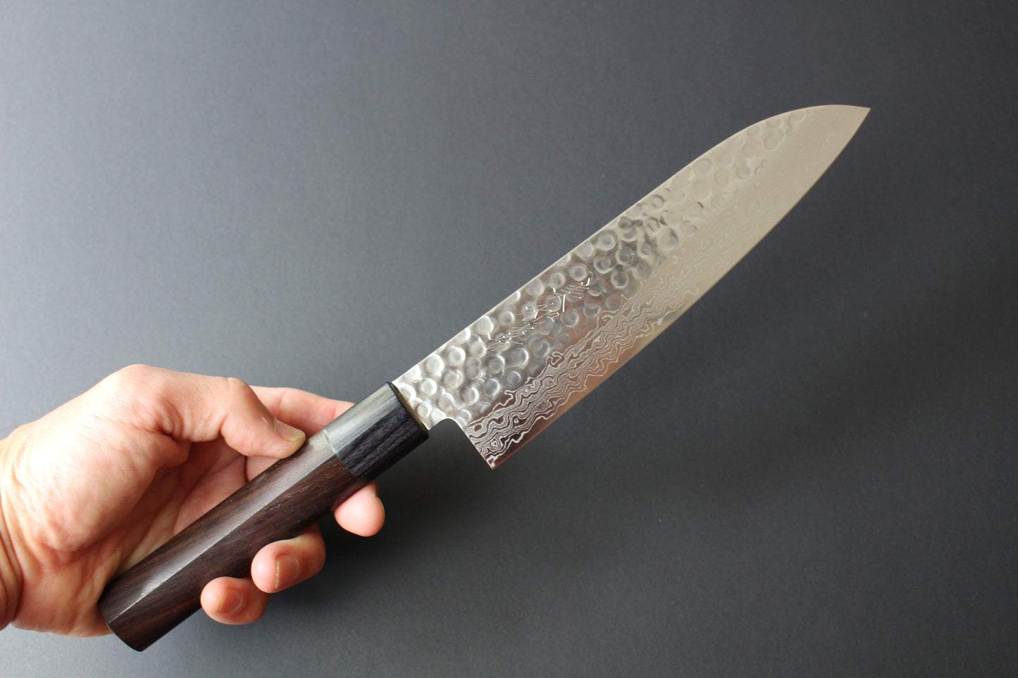 Mikazuki - AUS10 Tsuchime Damascus Santoku knife 180mm w/rosewood handle