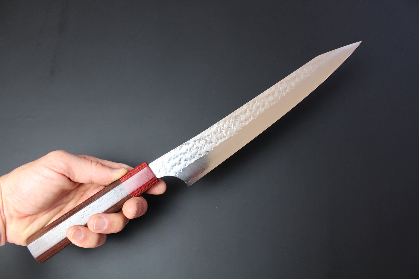 Yu Kurosaki - SG2 Hammered "Senko Ei" Sujihiki Knife 240mm with rosewood handle red ferrule