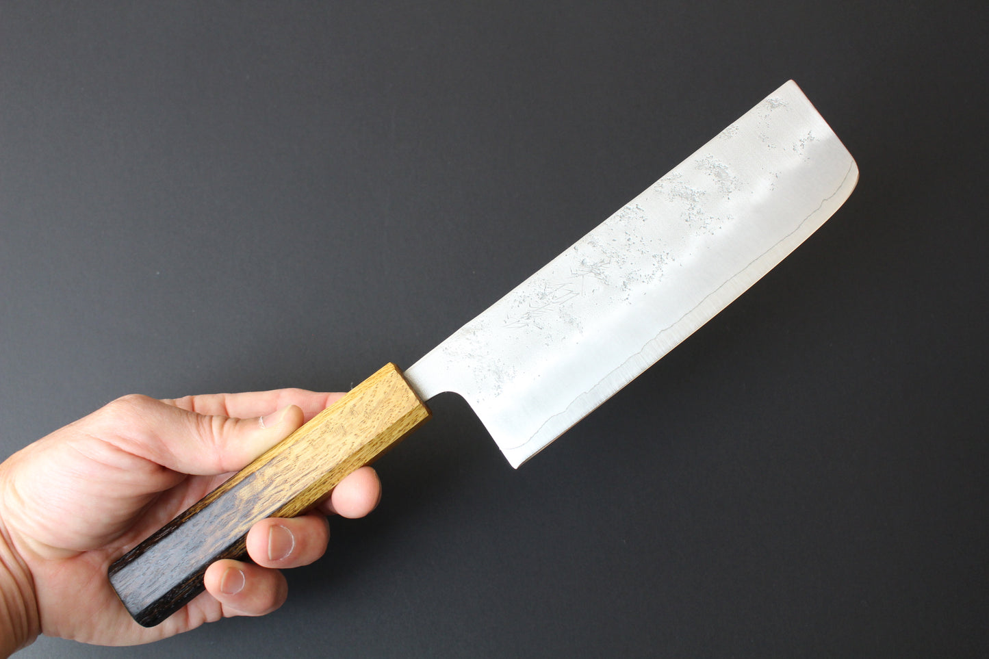 Mikazuki - Ginsan Nashiji Nakiri Knife 165mm w/burnt oak handle