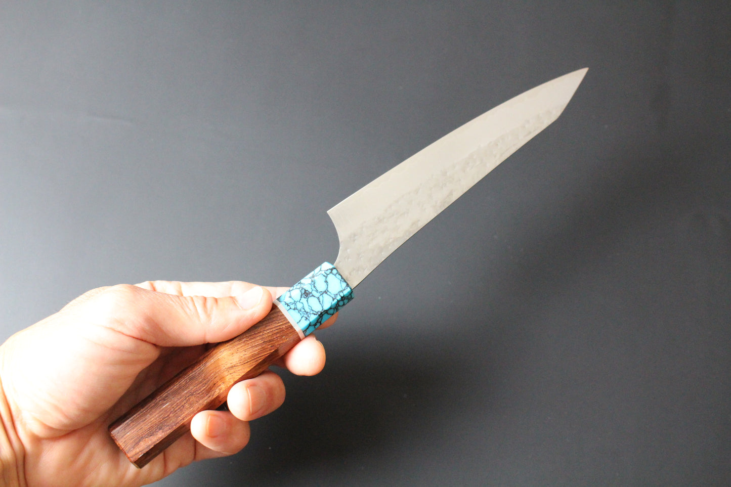 Yu Kurosaki - SG2 Hammered "Senko Ei" Petty Knife 150mm with wenge handle turquoise ferrule