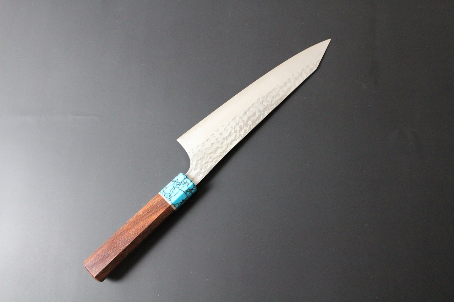 Yu Kurosaki - SG2 Hammered "Senko Ei" Gyuto Knife 210mm with Wenge handle turquoise ferrule