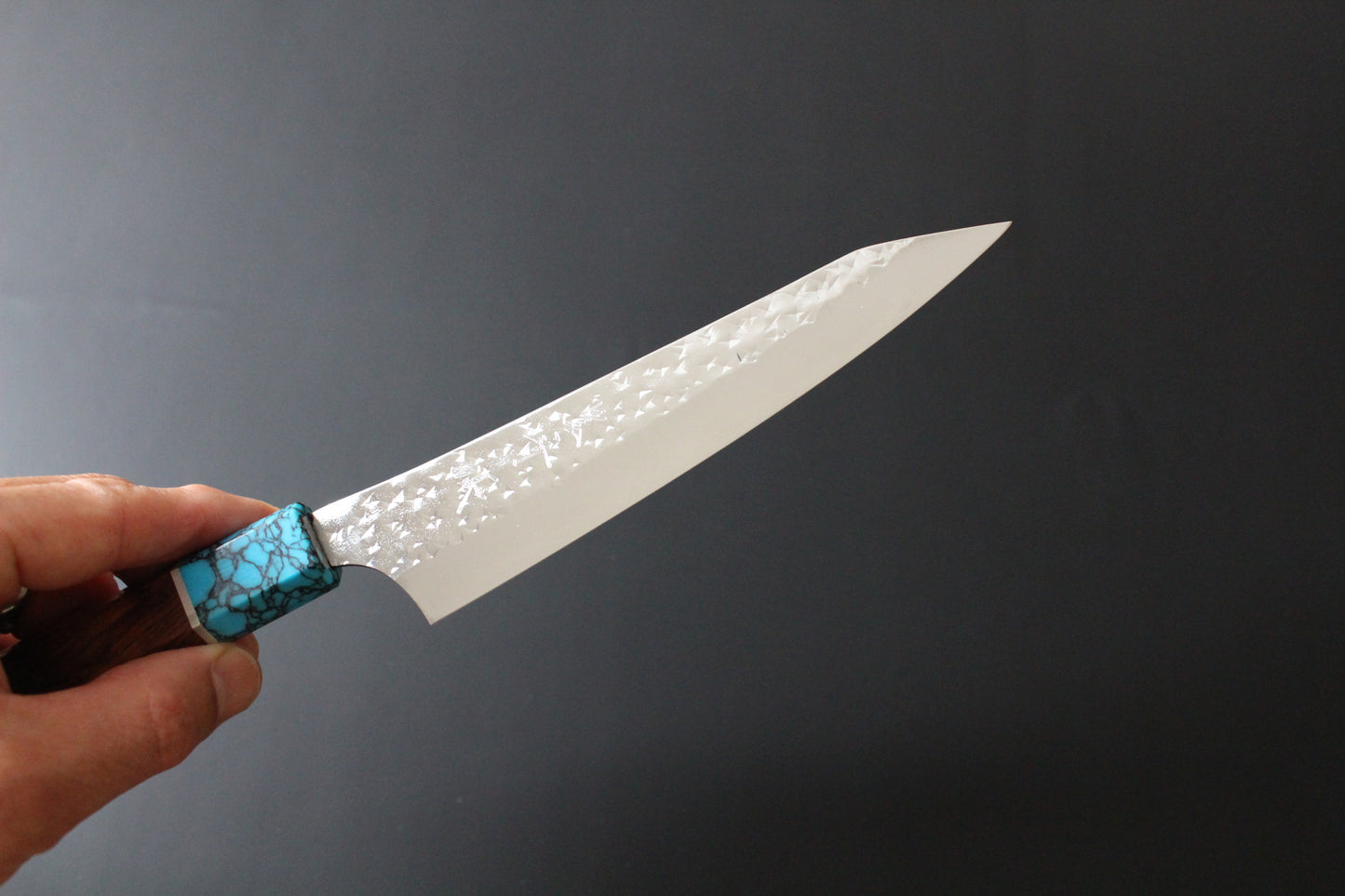 Yu Kurosaki - SG2 Hammered "Senko Ei" Petty Knife 150mm with wenge handle turquoise ferrule