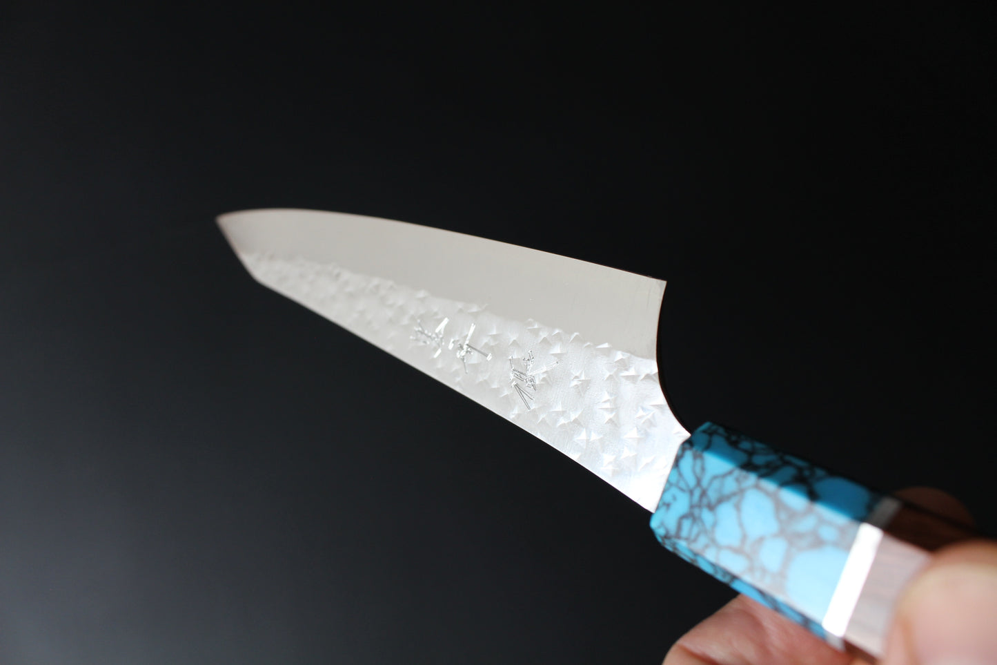 Yu Kurosaki - SG2 Hammered "Senko Ei" Petty Knife 150mm with wenge handle turquoise ferrule