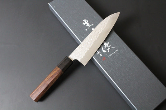 Yu Kurosaki - SG2 Hammered "Senko" Small Santoku Knife 150mm with rosewood handle black ferrule