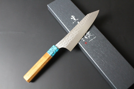 Yu Kurosaki - SG2 Hammered "Senko Ei" Bunka Knife 170mm with wenge handle turquoise ferrule