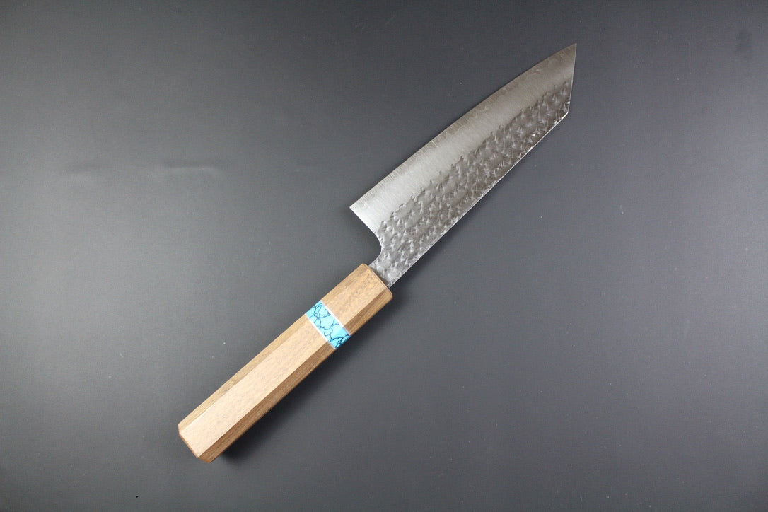 Yu Kurosaki - SG2 Hammered "Senko" Bunka Knife 170mm with walnut handle turquoise ferrule