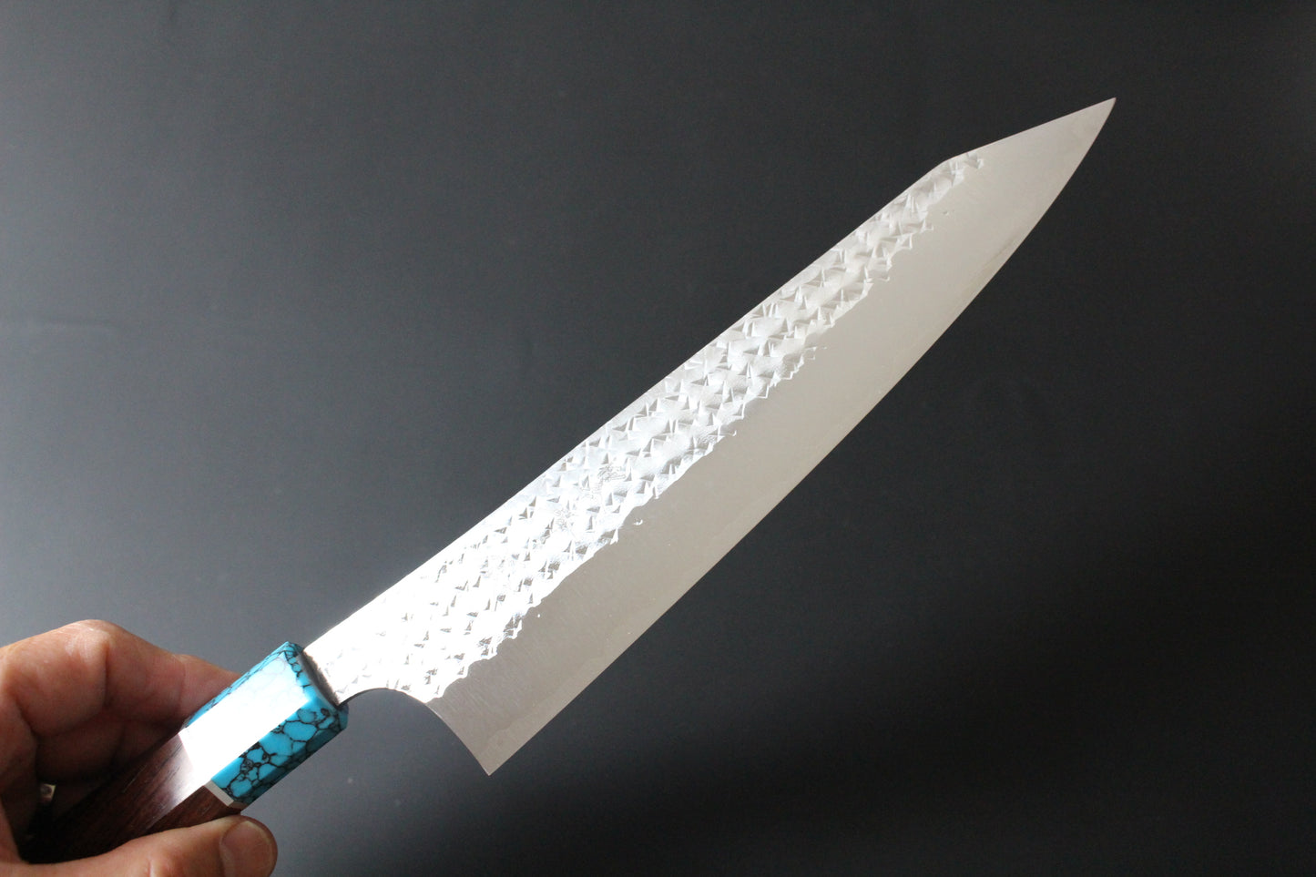 Yu Kurosaki - SG2 Hammered "Senko Ei" Gyuto Knife 210mm with Wenge handle turquoise ferrule